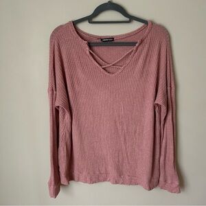 Hemish USA Rose Mauve Pink Long Sleeve V-Neck Oversized Sweater Women’s Size 2XL